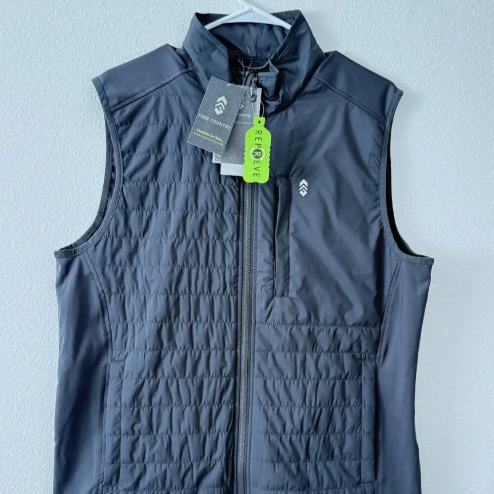 Free Country Men's High Stretch Full Zip Hybrid Vest Dark Grey Coal M NWT